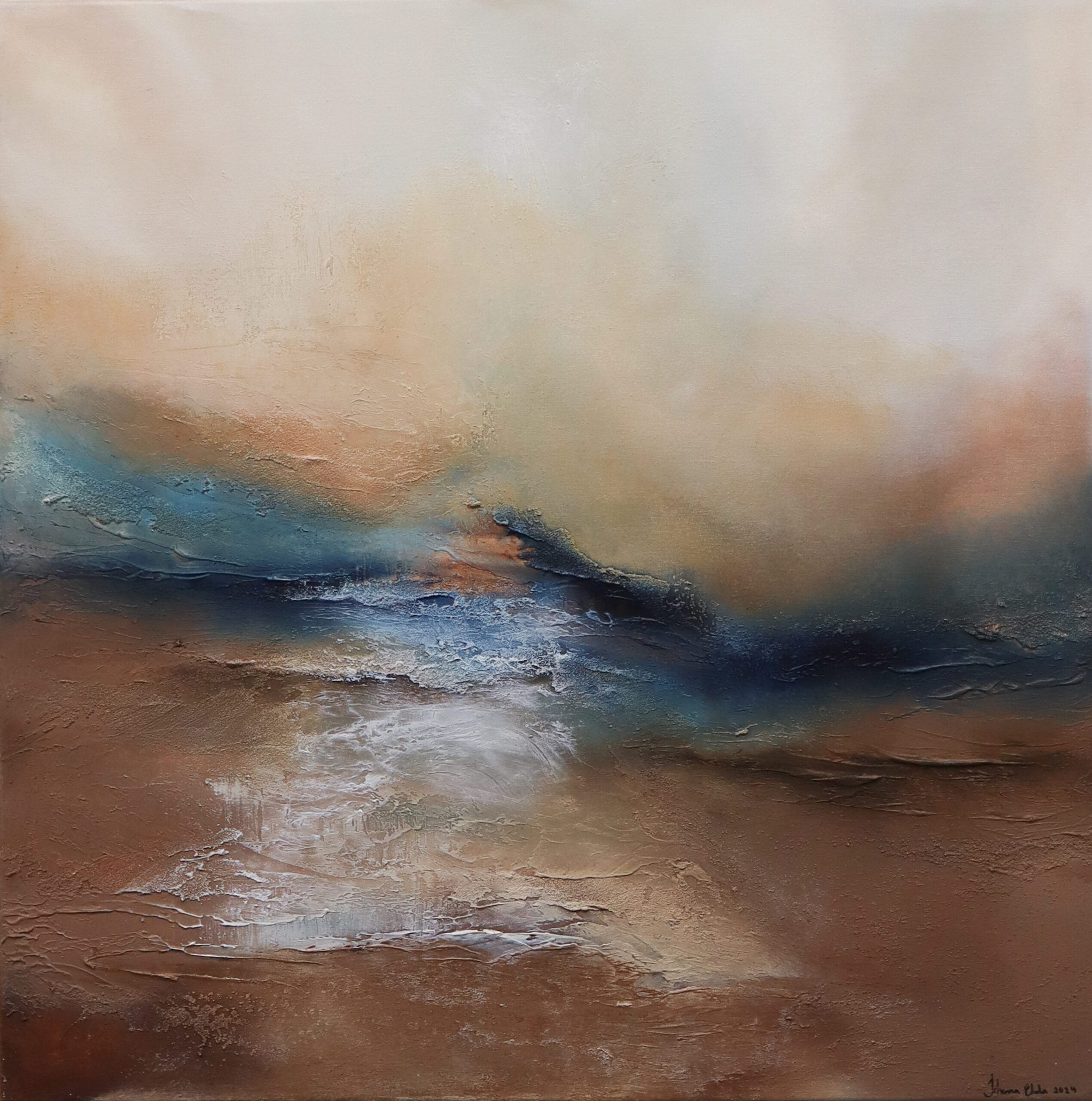 Abstrakti maalaus pehmeitä värejä ja tekstuureja