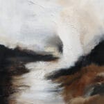 Abstrakti maalaus: tummia ja vaaleita sävyjä sekoittuvat.