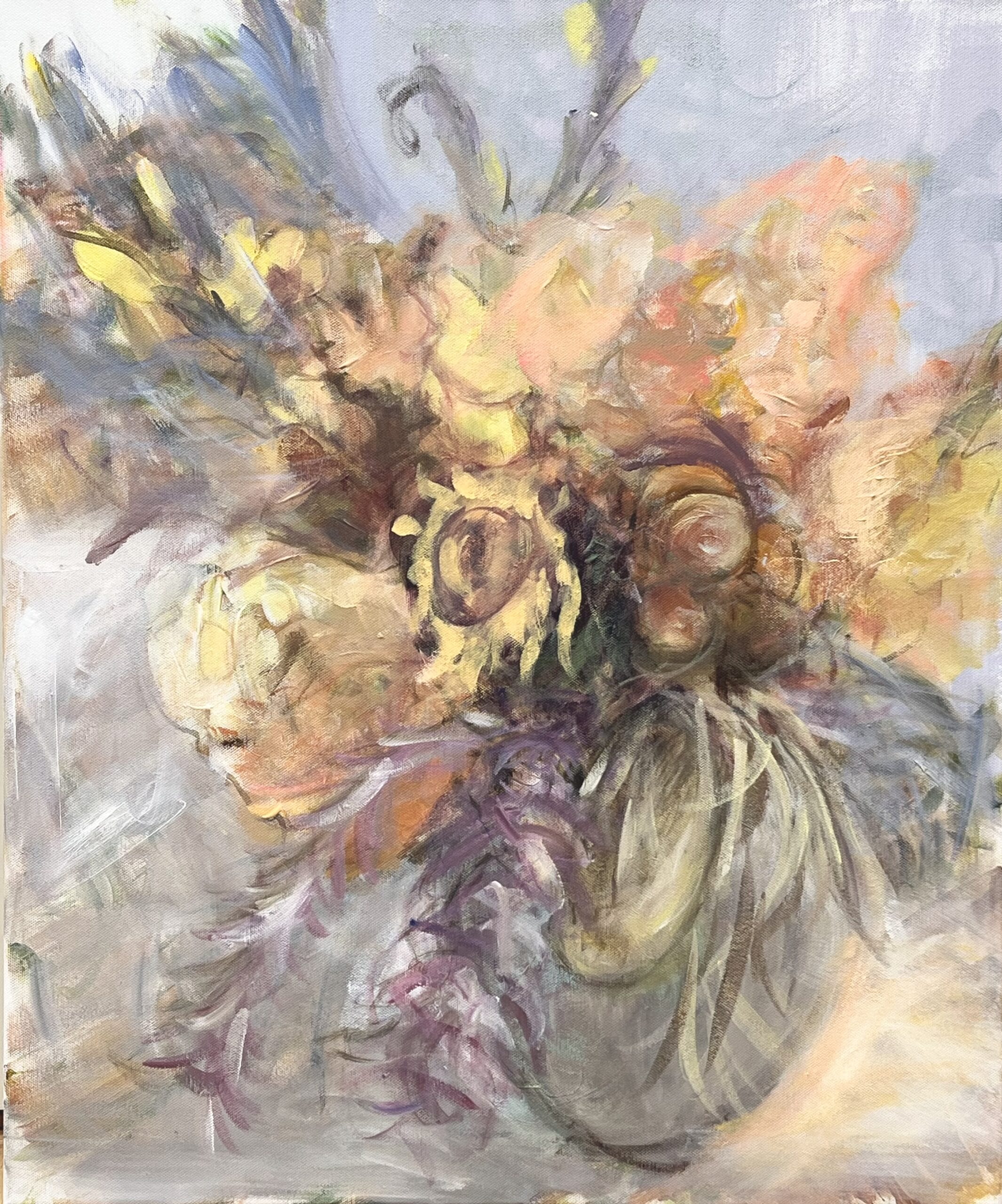 Värikäs abstrakti kukkamaalaus pastellisävyissä