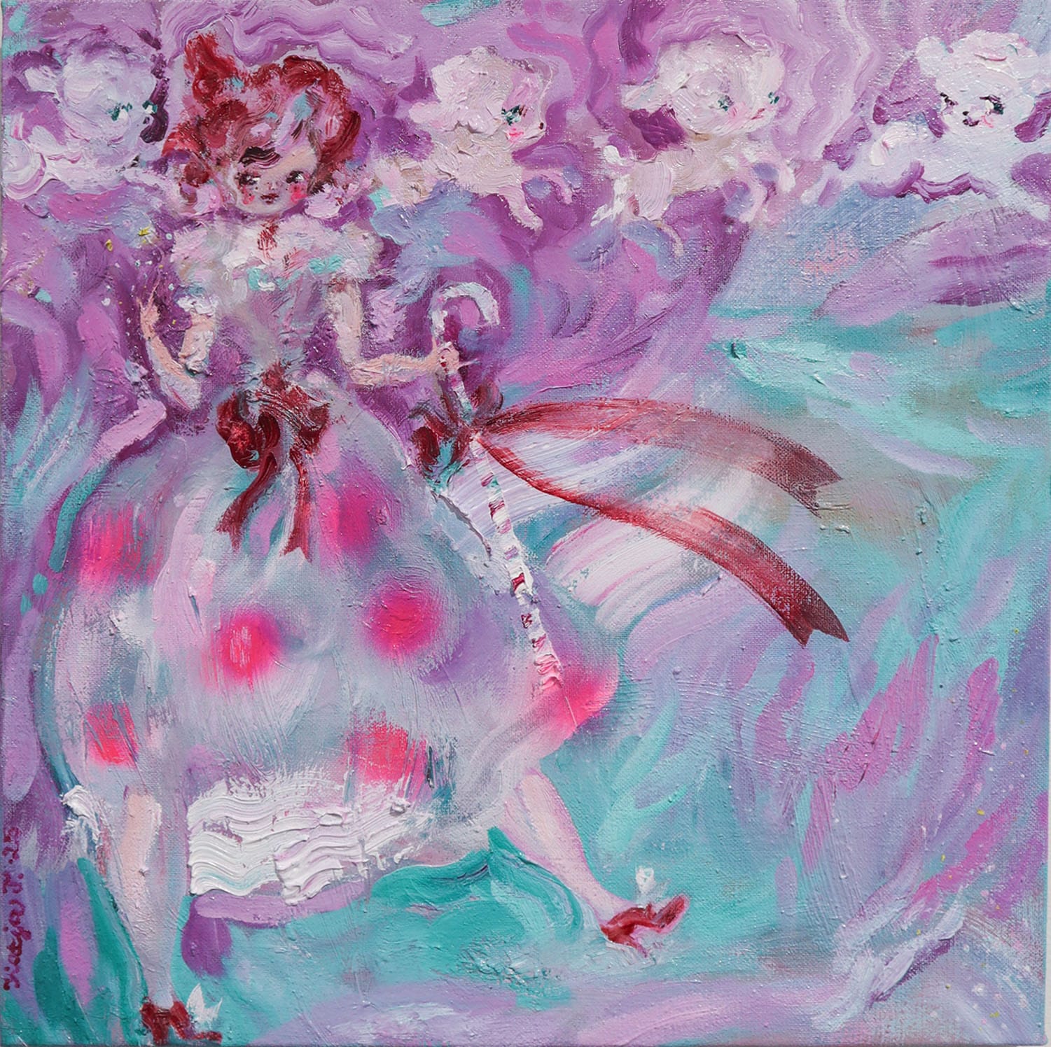 Värikäs abstrakti maalaus pastellisävyissä