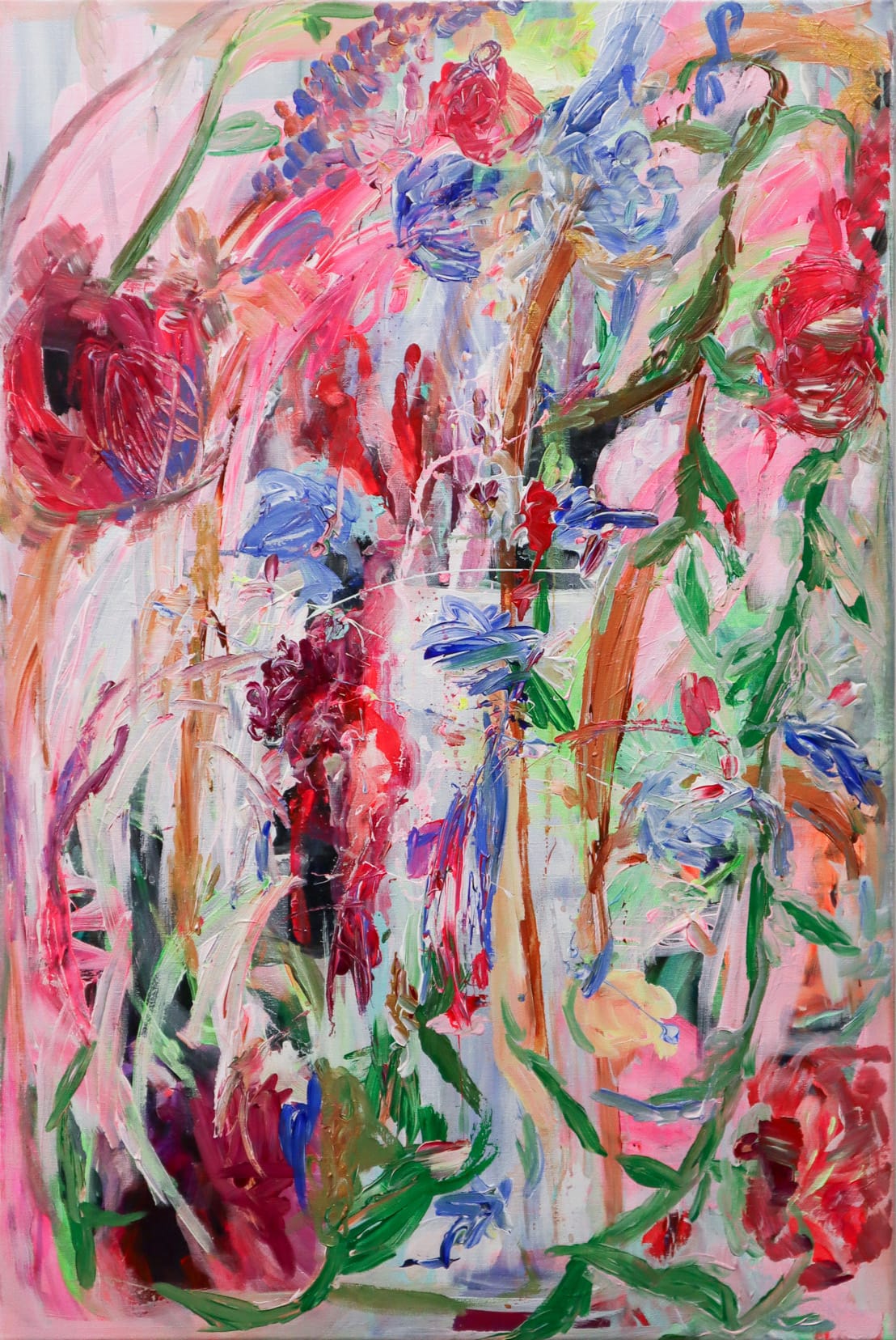 Abstrakti kukkaismaalaus kirkkaissa väreissä