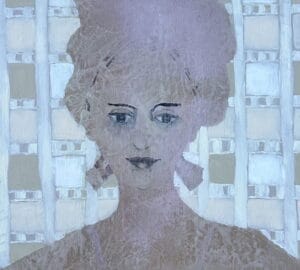 Abstrakti hahmo pastellisävyissä taustalla.