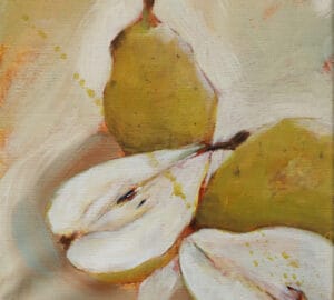 Värikäs maalaus päärynöistä kankaalla