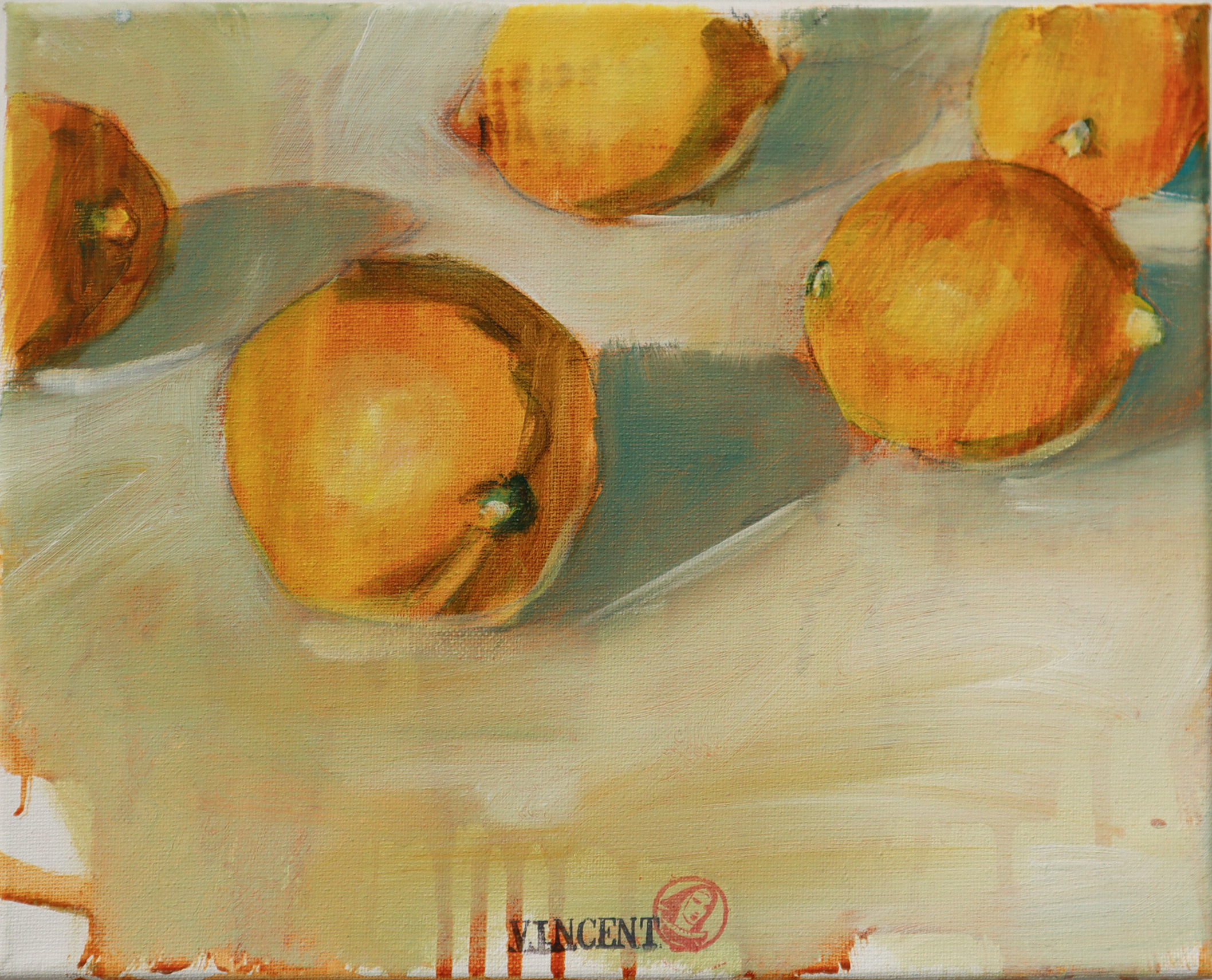 Maalaus sitruunoista pöydällä