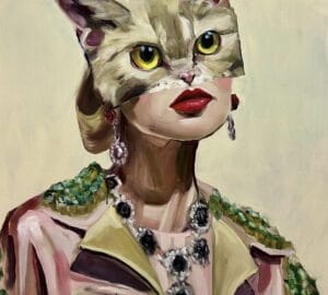 Maalattu henkilö kissanpää naamio yllään