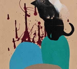 Abstrakti eläinmuotokuva taidekankaalla kirkkailla väreillä.