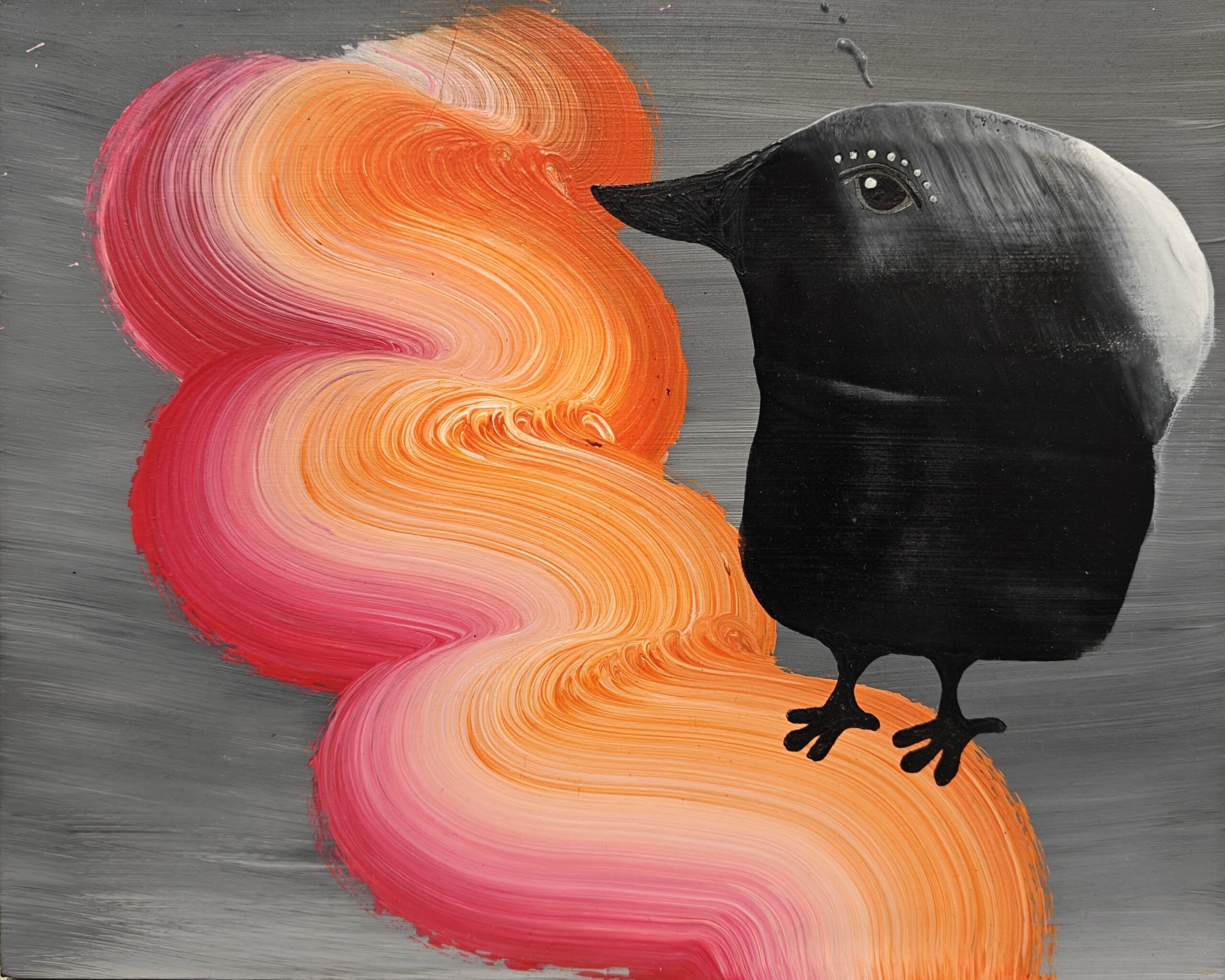 Abstrakti musta lintu värikkäällä taustalla