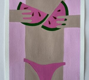 Graafinen taideteos, mehikasvit ja bikinit