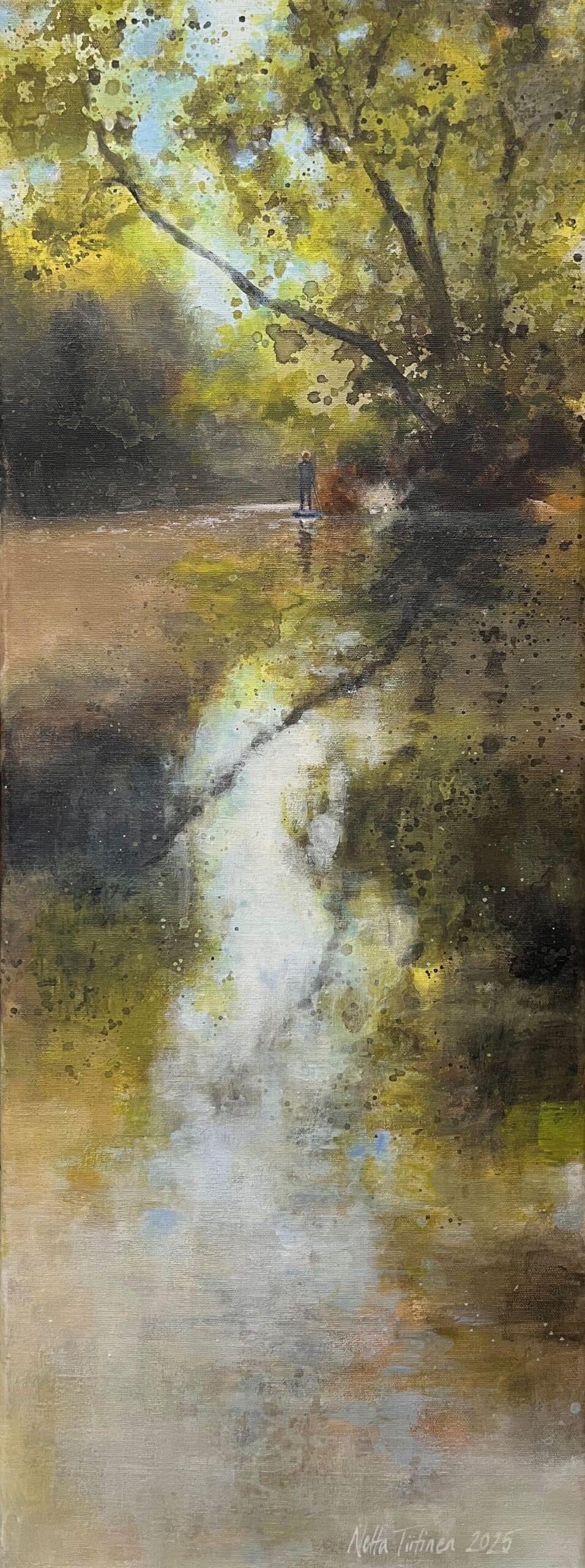 Värikäs maisema, ihminen seisoo vedessä, luontomaisema.