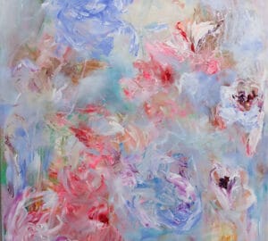 Värikäs abstrakti kukkamaalaus pastellisävyissä