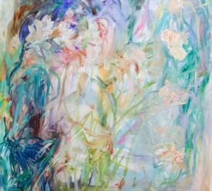 Abstrakti kukkamaalaus pastelliväreissä