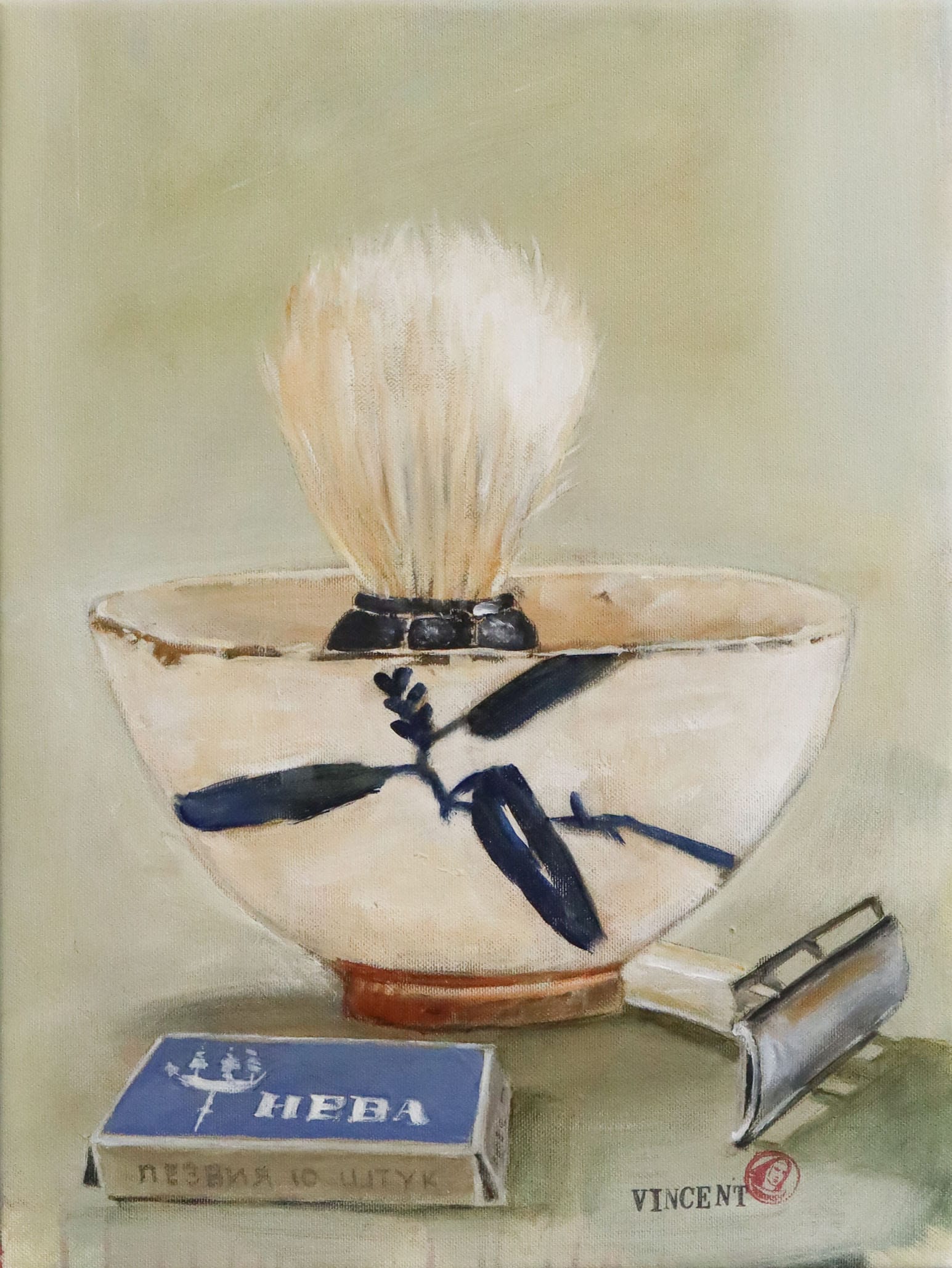 Parranajotarvikkeet keraamisella kulholla