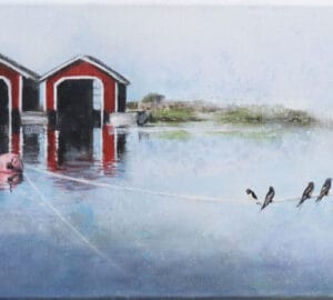 Punaiset venevajat ja linnut langalla